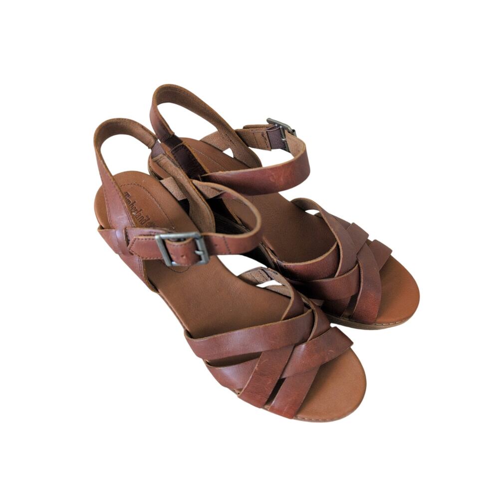 Timberland Danforth Brown Leather Wedge Sandals Size 8 - Picture 3 of 7